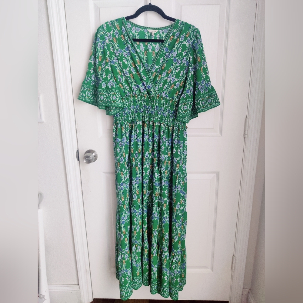 Max Studio Floral Tiered Maxi Dress, Green Size M
